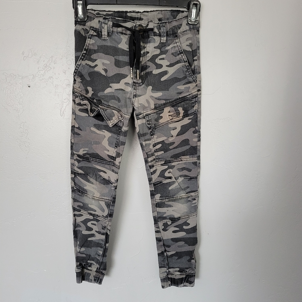Ring of Fire Boys 8 Grey Camo Moto Joggers Pants Casual Cargo